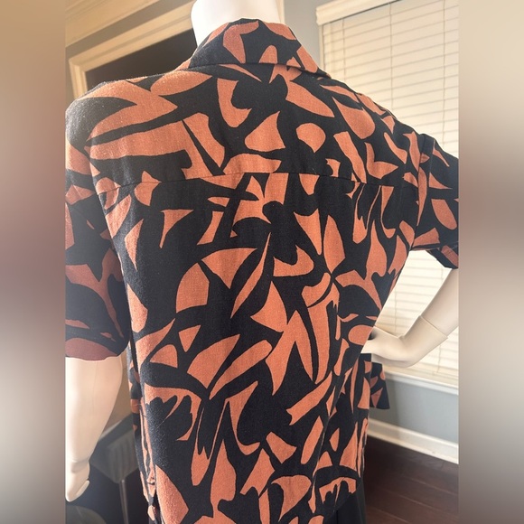 Women's Linen Short Sleeve Button Down Camp Shirt- A New Day Floral - Picture 11 of 14